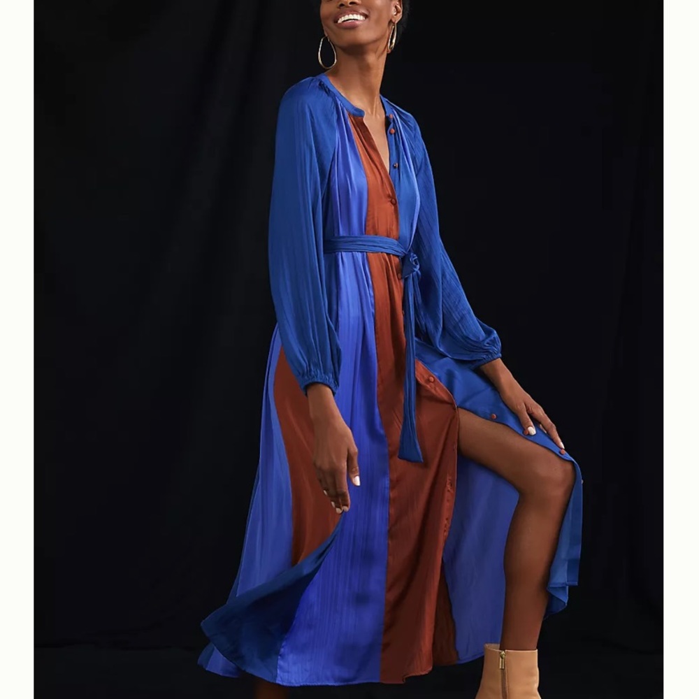 NWT ANTHROPOLOGIE Maeve Colorblocked Midi Dress XS PETITE SMALL